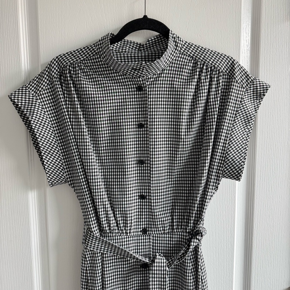 NWOT CALVIN KLEIN Midi Shirtdress Short Sleeve Black/White Gingham w/Belt 10 - Picture 10 of 16